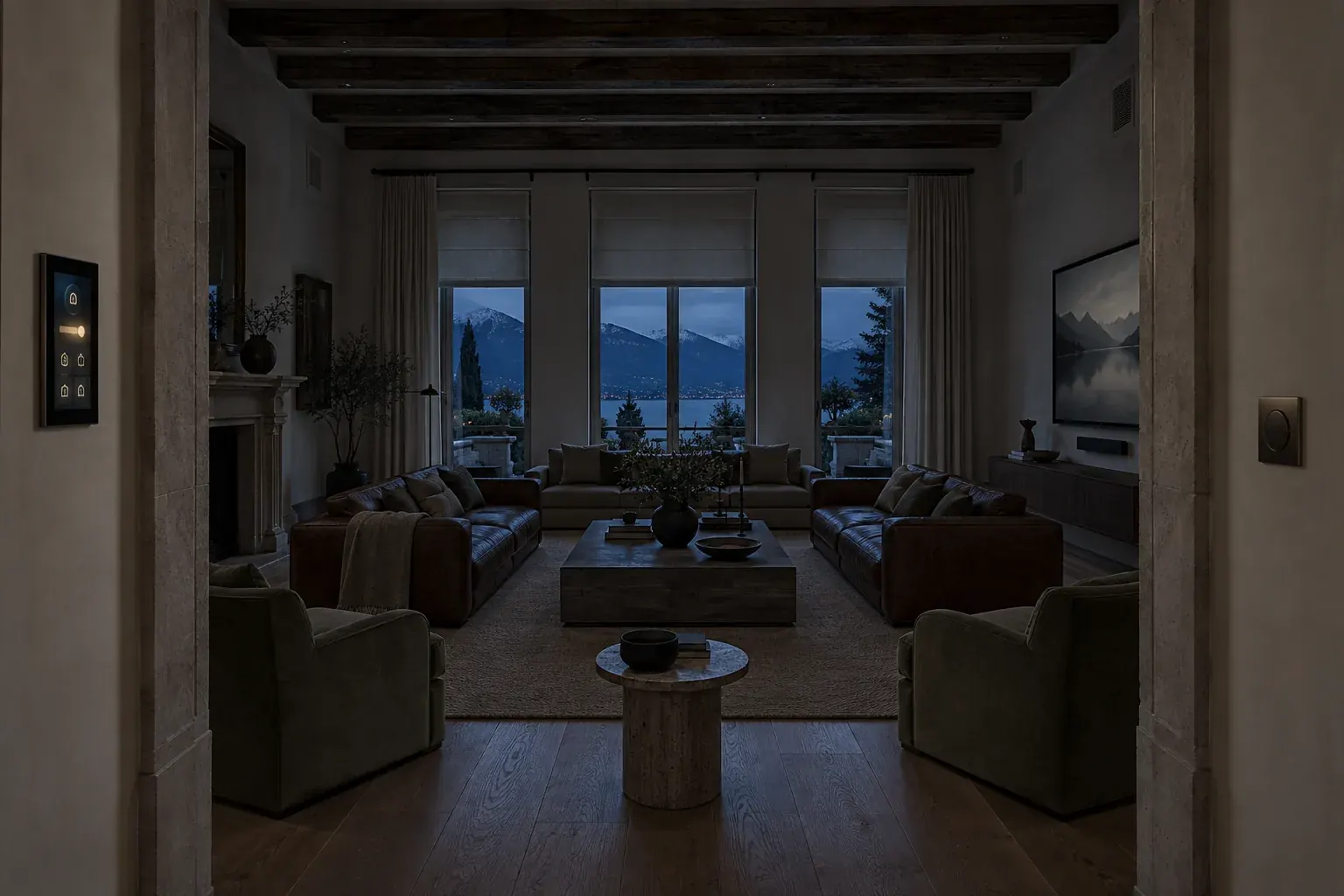 Smart Home: Salon mit Bedienpanel, Lichtszenen und Storen